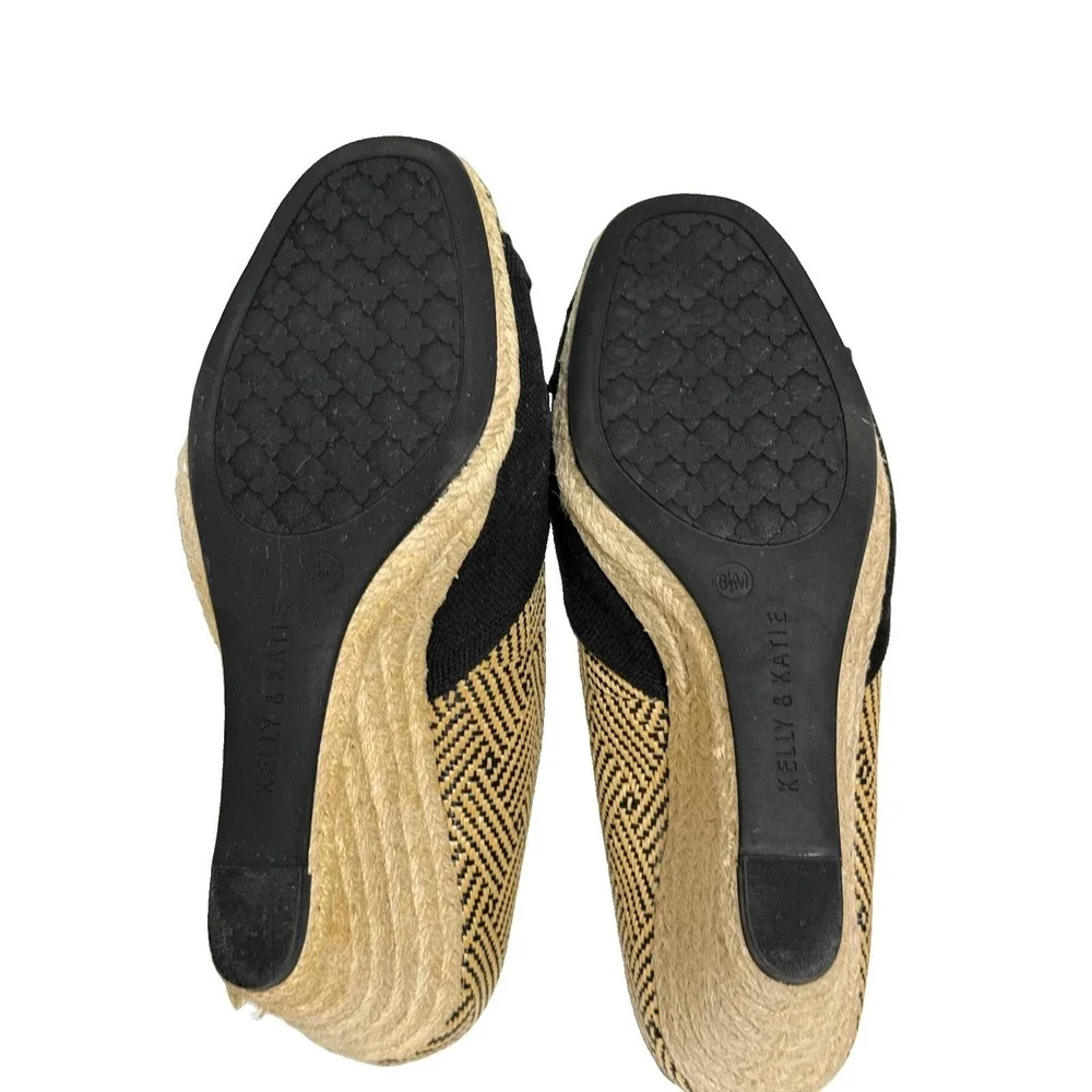 Kelly & Katie  8.5 M Knotted Espadrille Woven Wedge Sandal Black Beige